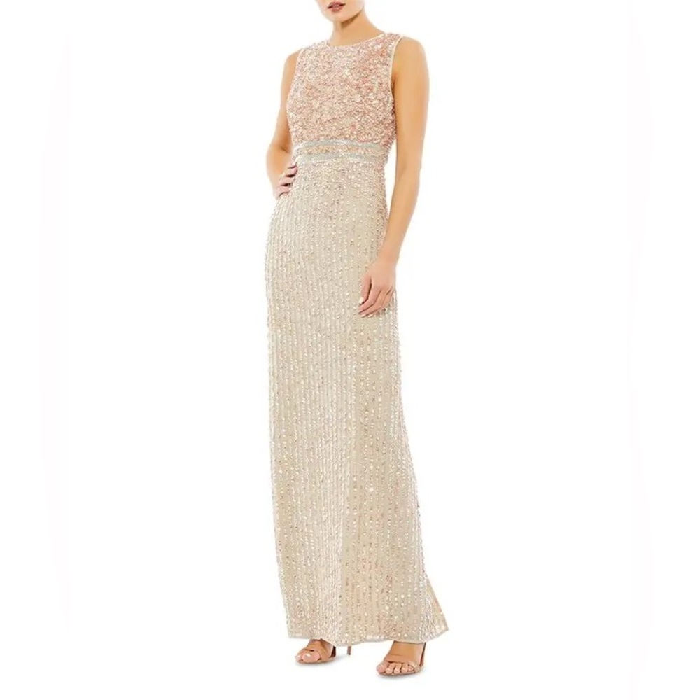 NWT Mac Duggal Sequined High Neck Sleeveless Column Gown SZ 6